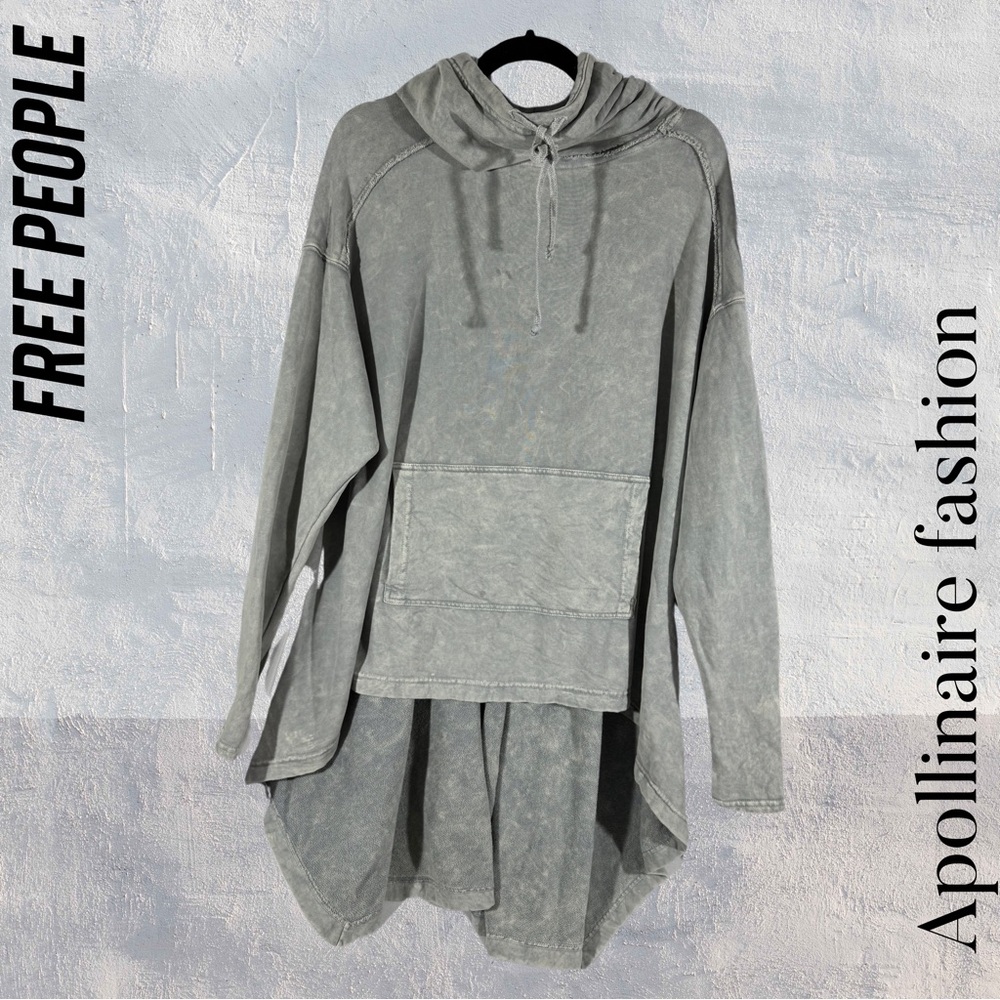 FREE PEOPLE EXTREME WASHED HOODIE IN ARMY NEW MEDIUM TUNIC HIGH LOW DRESS - Picture 5 of 12